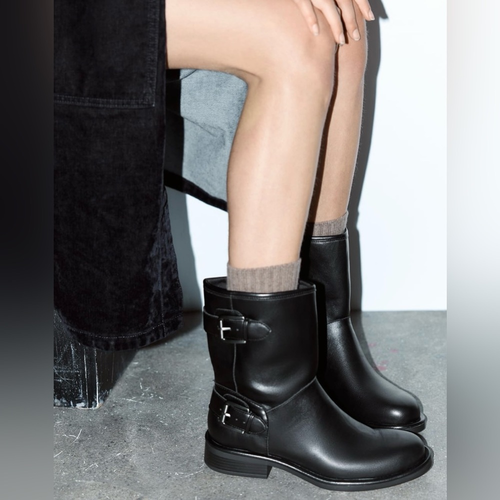 Zara Flat Buckled Ankle Boots